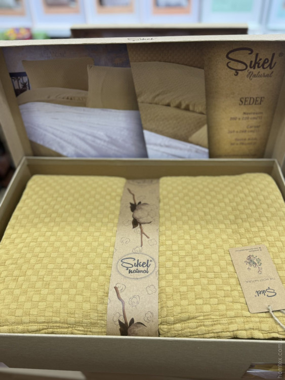 Постельное белье Sikel Sedef горчичное вареный хлопок + муслин евро Постельное белье Sikel Sedef горчичное вареный хлопок + муслин евро