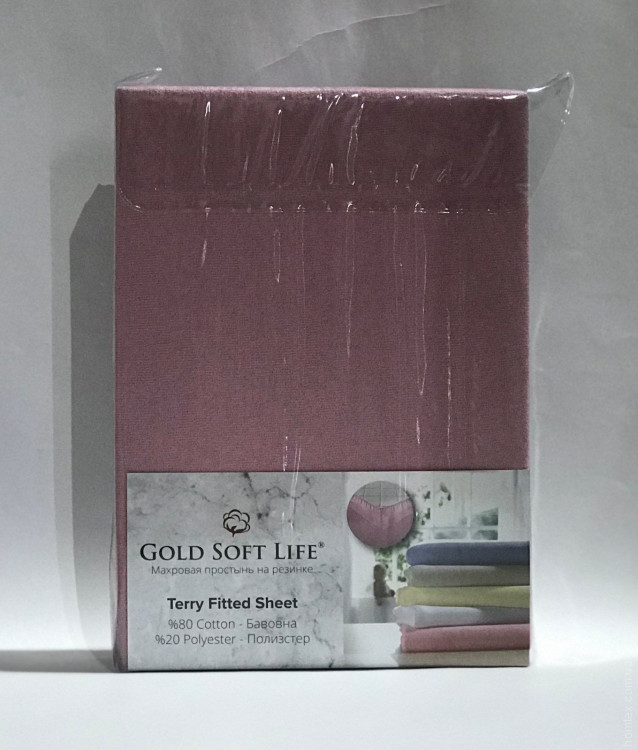 Простынь махровая на резинке Gold Soft Life Terry Fitted Sheet 180х200 см розовая