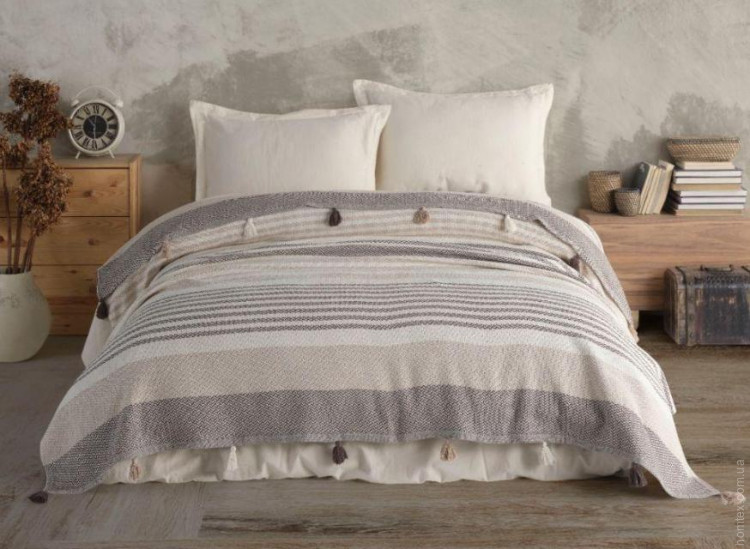 Покривало бавовняне Moss Home 220x240 см (бежевий з коричневим)