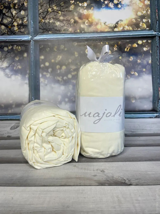 Простирадло бавовняне на резинці Majoli з наволочками 180х200 см + резинка шампань