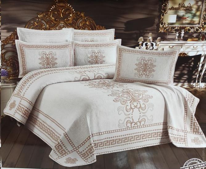 Покрывало хлопковое стёганное My Bed Elif Beige (бежевое) 240x260 см с наволочками
