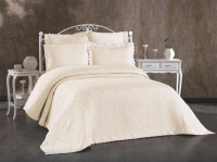 Покривало жакардове з мереживом Finezza Home Milano krem 250x260 см з наволочками 50х70 см