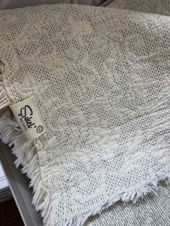 Покрывало хлопковое с наволочками Sikel Damask бежевое 240х260 см