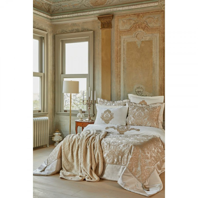 Набор постельное белье с пледом и покрывалом  Karaca Home Eldora gold 2020-1 золотой евро 