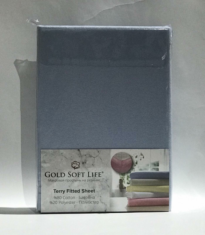 Простынь махровая на резинке Gold Soft Life Terry Fitted Sheet 180х200 см голубая