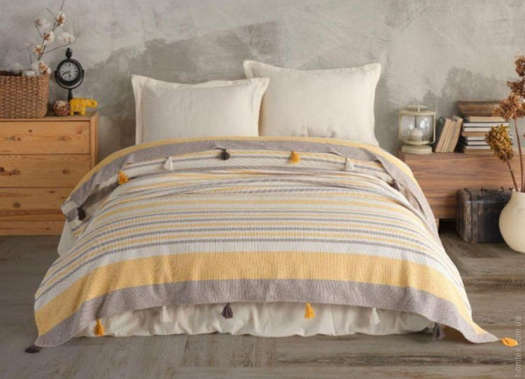 Покривало бавовняне Moss Home 220x240 см (коричневий з жовтим)