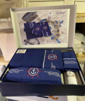 Набор махровых полотенец Do&Co Marine blue 30x50 см + 50х100 см + 75х150 см