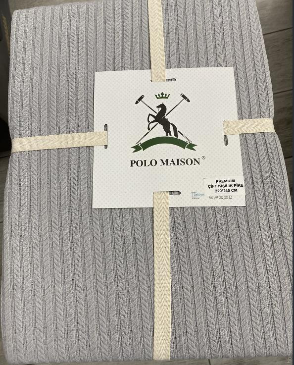 Покривало - піке бавовняне Polo Maison 220x240 см світло-сіре