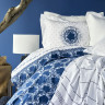 Набор постельное белье с пледом и покрывалом  Karaca Home Belina mavi 2019-2 голубой евро 