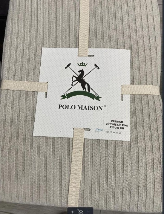 Покривало - піке бавовняне Polo Maison 220x240 см бежево-сіре