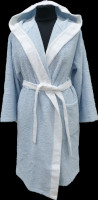 Халат хлопковый женский короткий S/M/L светло -  голубой с белым капюшоном Roggen Art