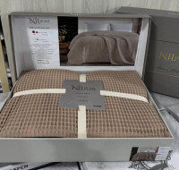 Вафельное пике - покрывало Nil Home 200x220 см коричневое