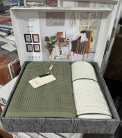 Набір махрових рушників Istanbul Babil з 2-х штук 50х90 см + 90х150 см оливковий+молочний