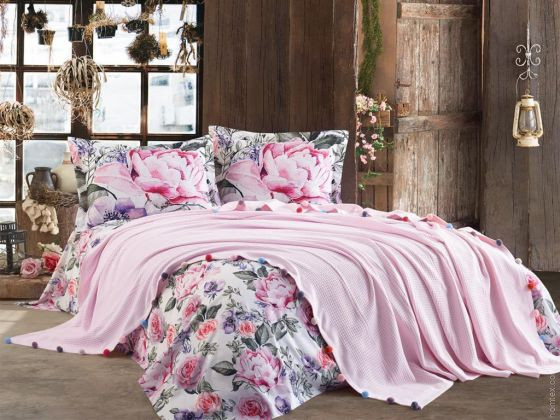 Покрывало - пике Dantela Vita 220x245 см пудровое с помпонами