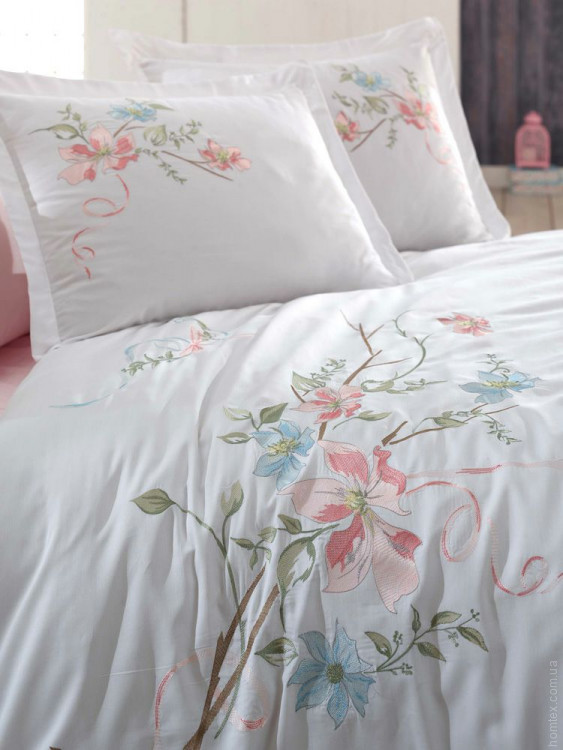 Постільна білизна Dantela Vita Embroidered Nergis beyaz (біла) євро