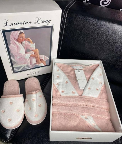 Халат махровый женский Maison D'or Lavoine пудровый короткий (до колена)