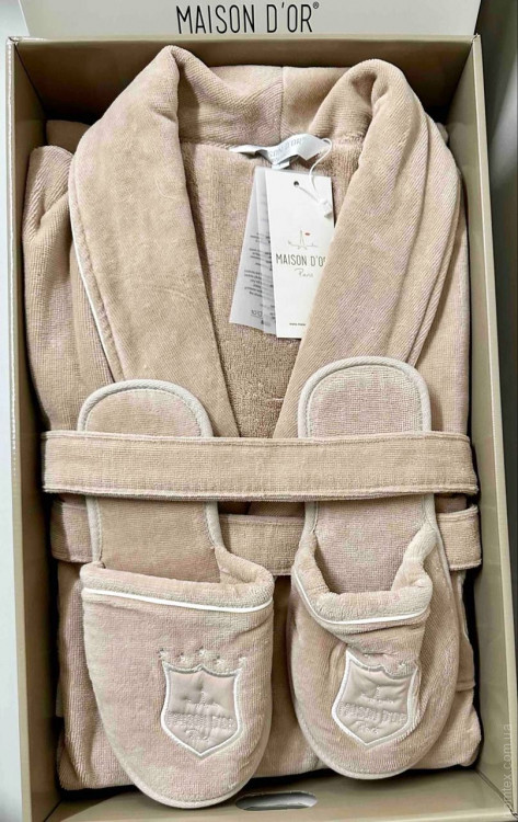 Чоловічий махровий халат + капці Maison Dor Boswell beige - бежевий