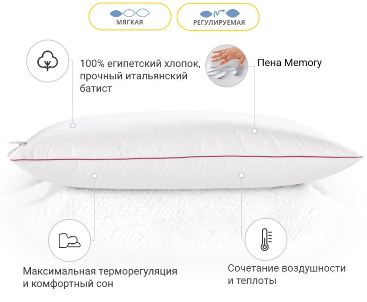 Подушка Memory Mirson DeLuxe 60x60 см, №1492 м'яка