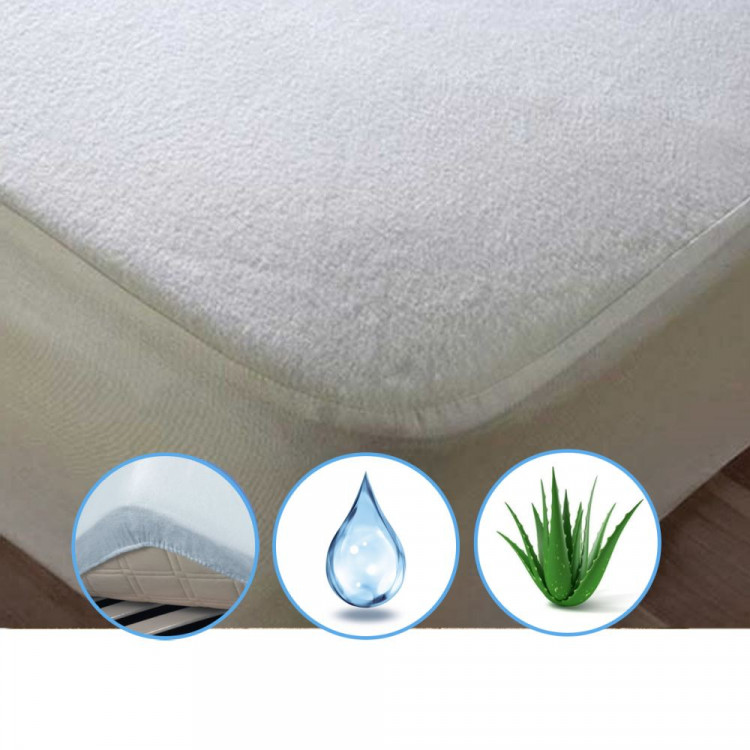 Наматрасник Mirson Terry Waterproof Aloe Vera 90x190 см, №219 (махровый водонепроницаемый на резинке по периметру)