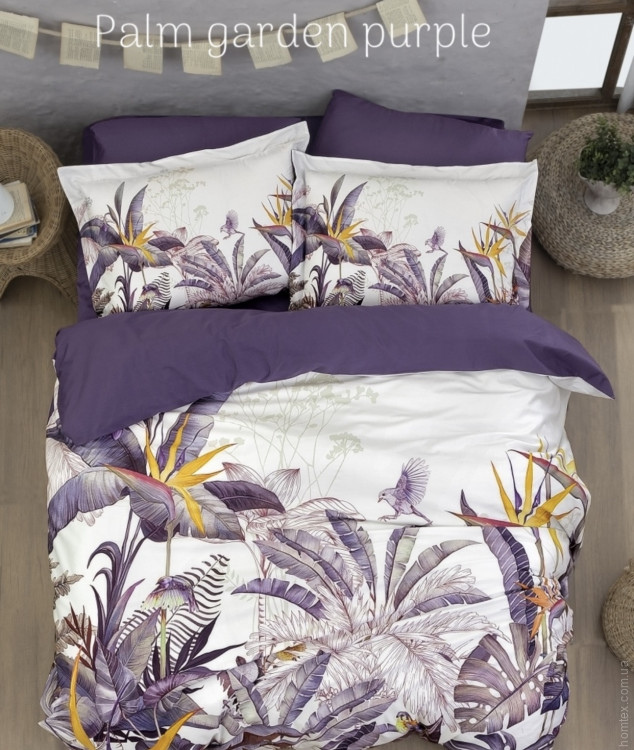 Постельное белье First Choice Palm garden purple сатин 3D семейное