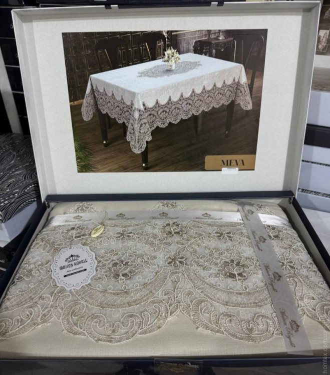 Скатертина лляна з мереживом Maison Royale Meva 160x220 см