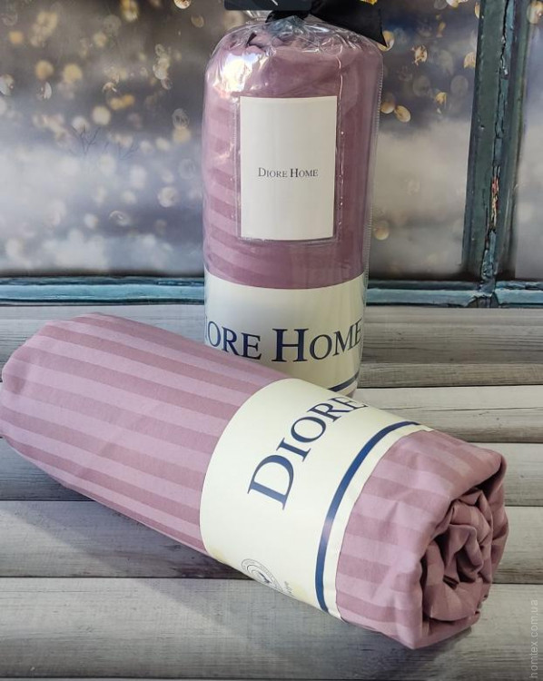Сатинове простирадло на гумці Diore Home 160x200+30 см з наволочками лілова