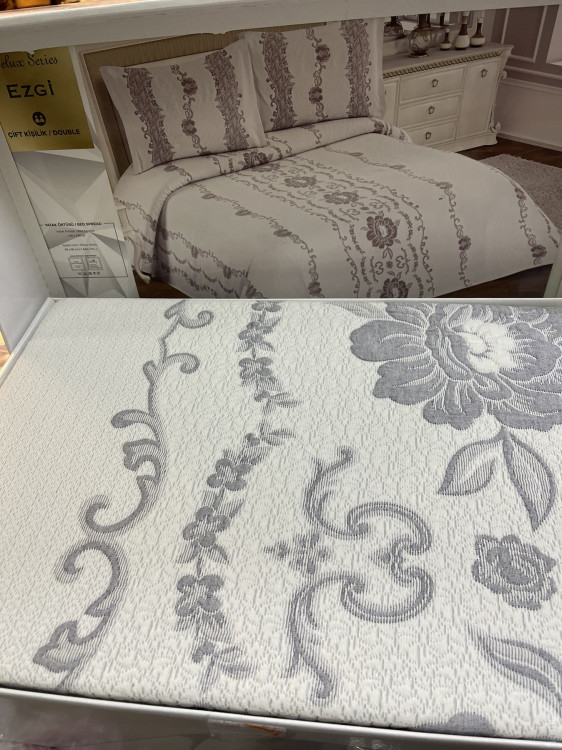 Покрывало хлопковое стёганное BIRHOME 240x260 см с наволочками, Ezgi Grey