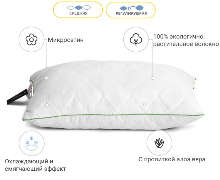 Подушка бавовняна Mirson Eco Aloe Vera 60x60 см, №1286 середня