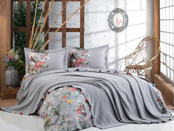 Покрывало - пике Dantela Vita 220x245 см серое с помпонами