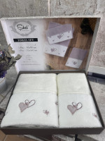 Набор махровых полотенец из 2-х штук Sikel Сердечки 50x90+70x140 см, модель 1 Набор махровых полотенец из 2-х штук Sikel Сердечки 50x90+70x140 см, модель 1