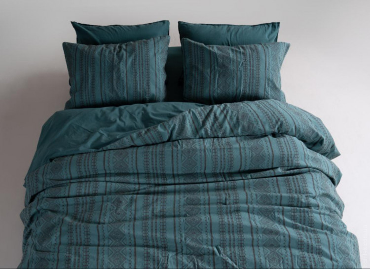 Постільна білизна варена бавовна Limasso Coastal Trio Dark Green євро