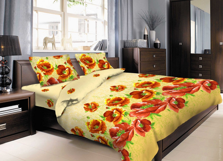 Постельное белье Zastelli 13207 Маки на желтом бязь двуспальный