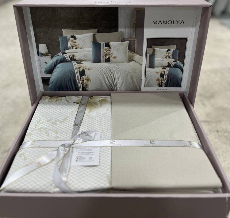 Постельное белье First Choice Manolya blue stone евро