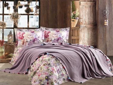 Покрывало - пике Dantela Vita 220x245 см фиолетовое с помпонами