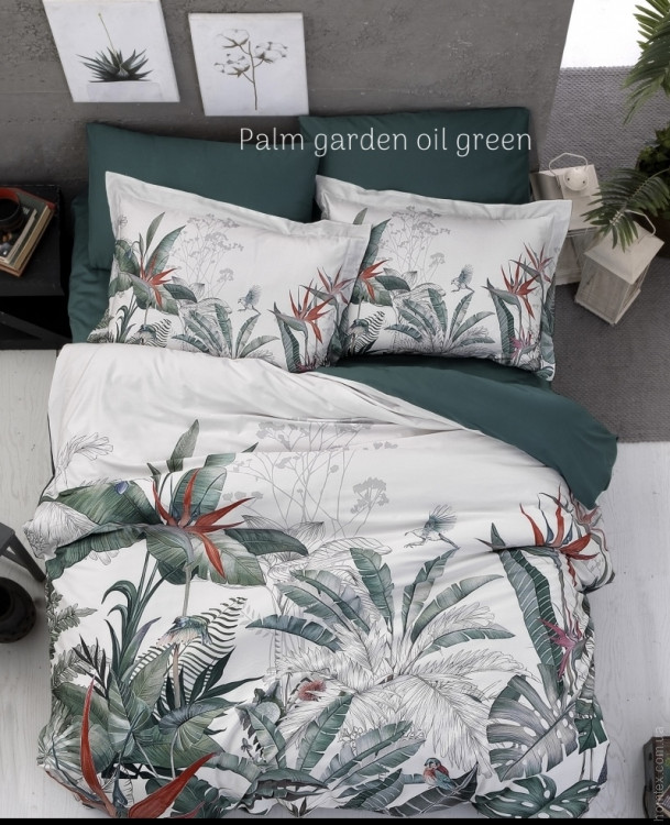 Постільна білизна First Choice Palm garden oil green сатин 3D євро 