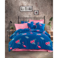 Постельное белье Lotus Home Perfect Ranforce - Flamingo голубое полуторное