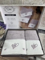 Набор махровых полотенец из 2-х штук Sikel Сердечки 50x90+70x140 см, модель 2 Набор махровых полотенец из 2-х штук Sikel Сердечки 50x90+70x140 см, модель 2