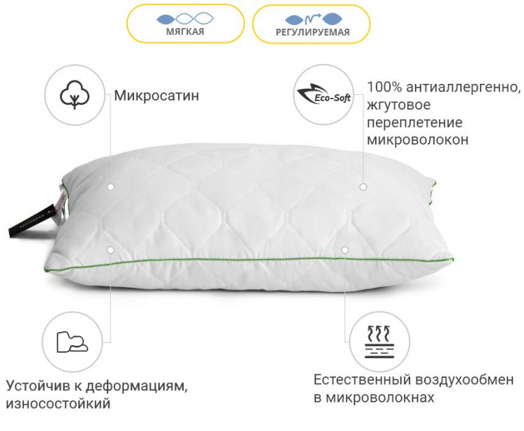 Подушка антиаллергенная Mirson c Eco-Soft Есо 50x70 см, №466, мягкая