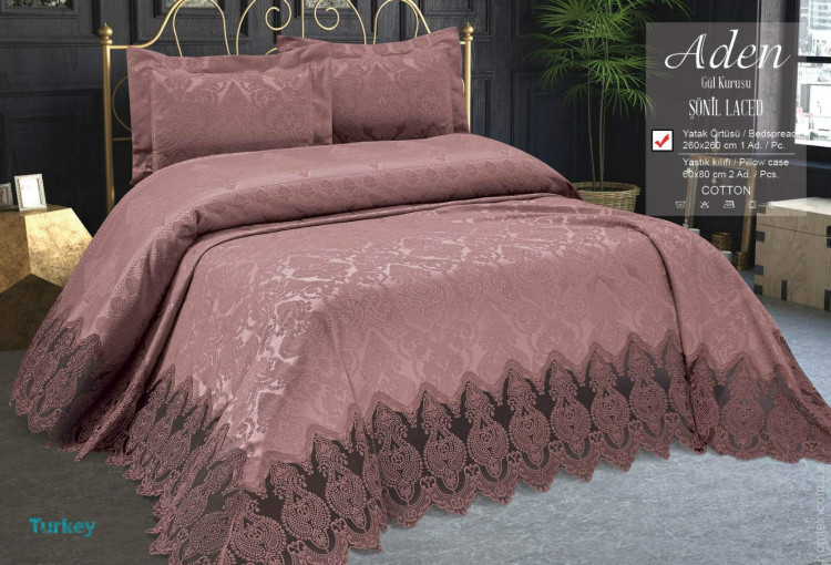 Покрывало жаккардовое с кружевом 260x260 см KC Home Aden Sonil Laced Gul Kurusu