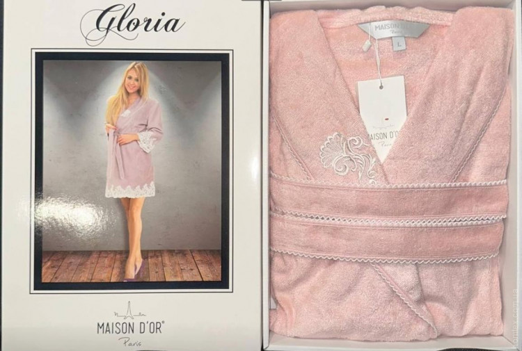 Халат махровий жіночий Maison D'or Gloria рожевий короткий (до коліна)