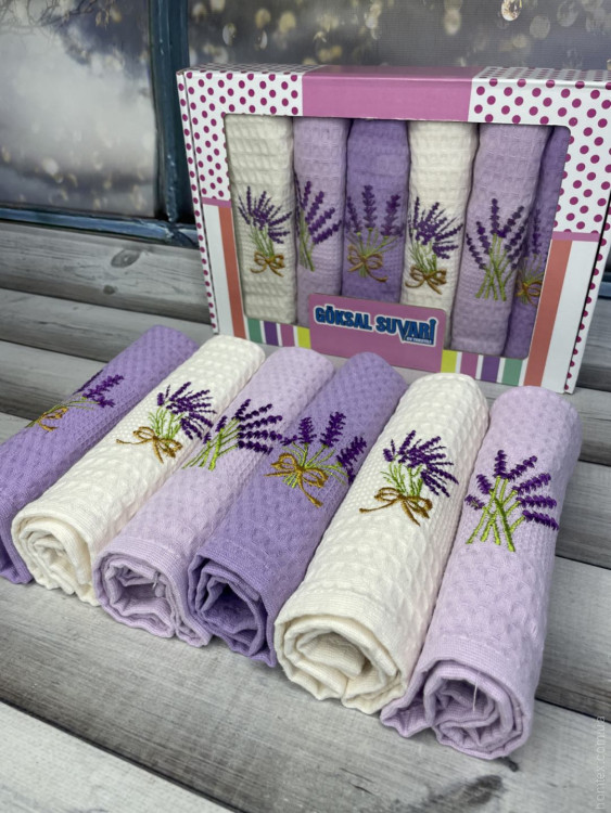 Набор вафельных кухонных полотенец Goksal Suvari 40x60 см из 6-ти шт, модель 1 Набор вафельных кухонных полотенец Goksal Suvari 40x60 см из 6-ти шт, модель 1