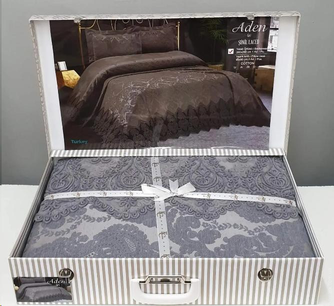 Покрывало жаккардовое с кружевом 260x260 см KC Home Aden Sonil Laced Gri