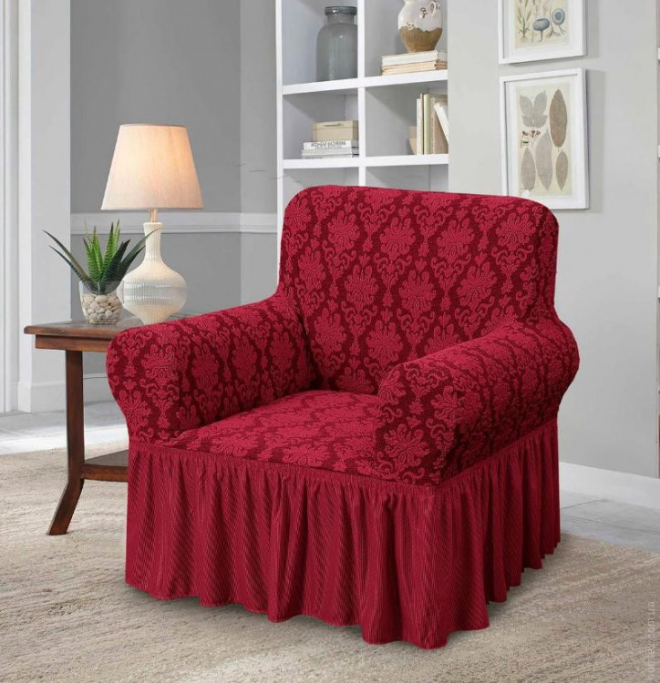 Чохол на крісло жакардовий Love You бордовий