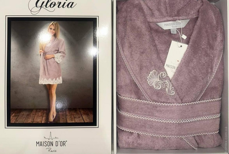 Халат махровий жіночий Maison D'or Gloria фіолетовий короткий (до коліна)