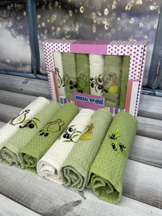 Набор вафельных кухонных полотенец Goksal Suvari 40x60 см из 6-ти шт, модель 2 Набор вафельных кухонных полотенец Goksal Suvari 40x60 см из 6-ти шт, модель 2