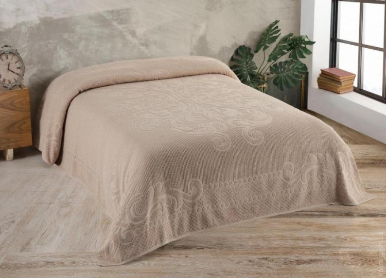 Простынь махровая Uniko crown home 220x240 см Вензель бежевая