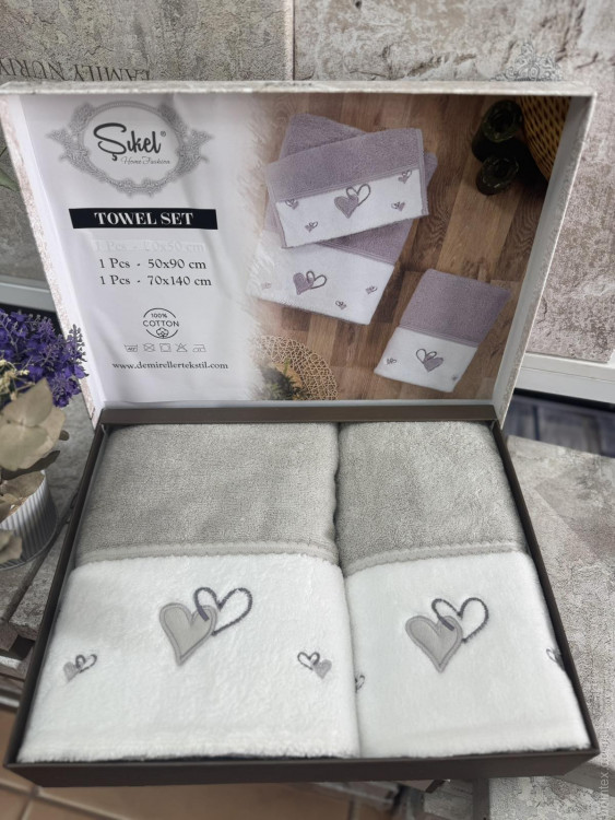 Набор махровых полотенец из 2-х штук Sikel Сердечки 50x90+70x140 см, модель 4 Набор махровых полотенец из 2-х штук Sikel Сердечки 50x90+70x140 см, модель 4