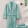 Халат вафельний Zeron жіночий з окантовкою по краях, аквамарин