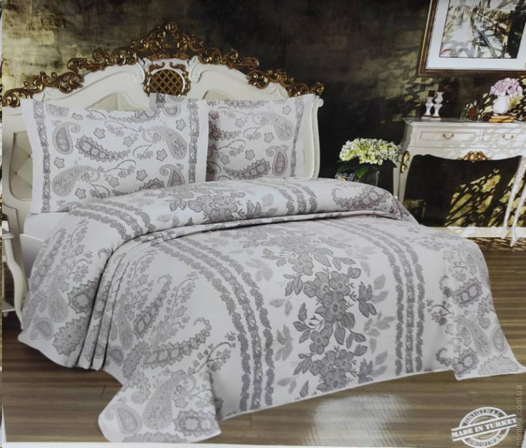 Покрывало хлопковое стёганное Birhome Siena Grey (серое) 240x260 см с наволочками