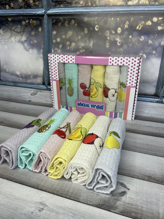 Набор вафельных кухонных полотенец Goksal Suvari 40x60 см из 6-ти шт, модель 3 Набор вафельных кухонных полотенец Goksal Suvari 40x60 см из 6-ти шт, модель 3